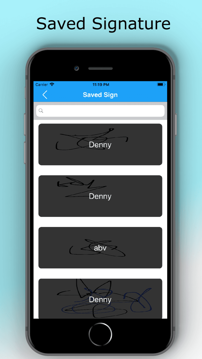 E-Signature — Saved signatures with names