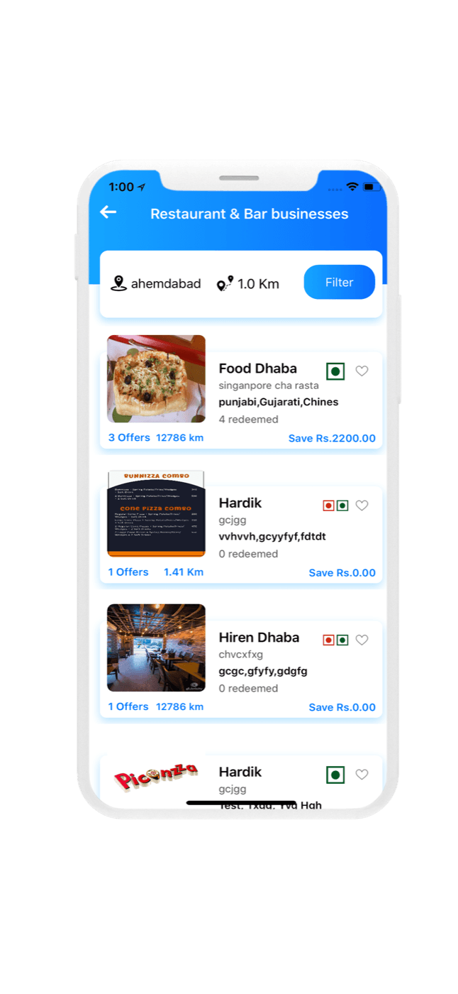 TakeOn — Restaurant & bar businesses filtered by distance