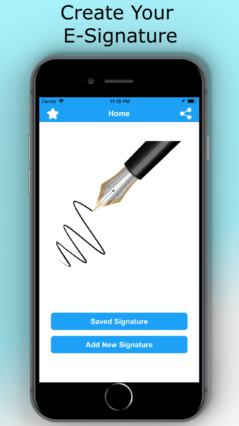 E-Signature — Home: saved and new signatures